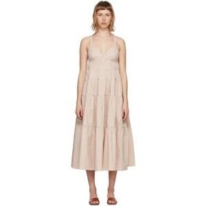 STAUD Tan and White Cleo Dress